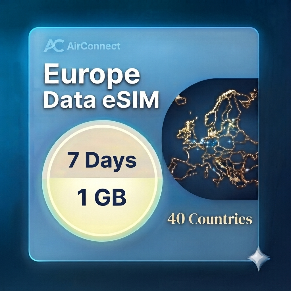 Europe(40+ areas) 1GB 7Days