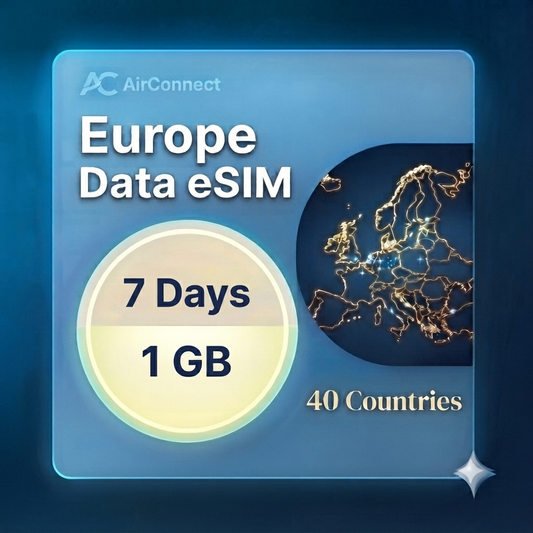 Europe(40+ areas) 1GB 7Days